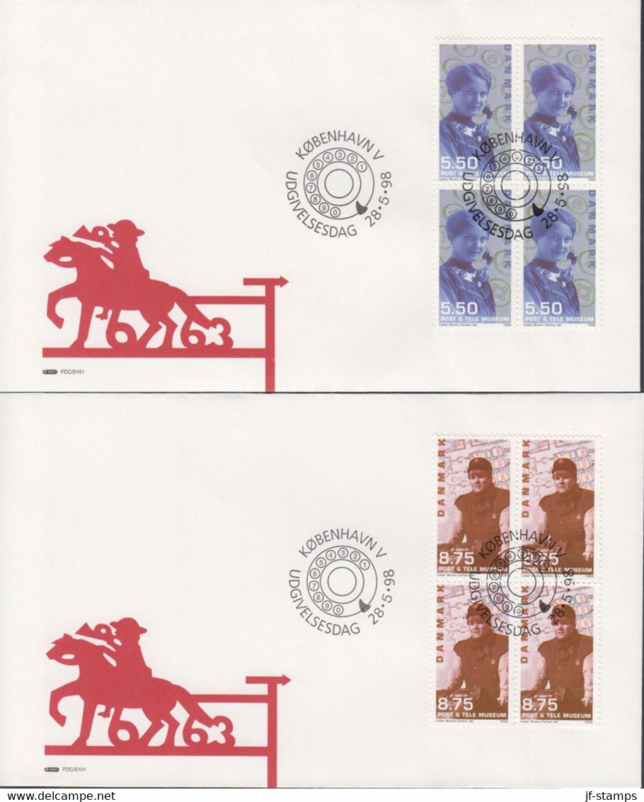 1998. DANMARK. POST & TELE MUSEUM Complete Set In 4-blocks On FDC 28.5.98.  (Michel 1182-1185) - JF433961 - Briefe U. Dokumente