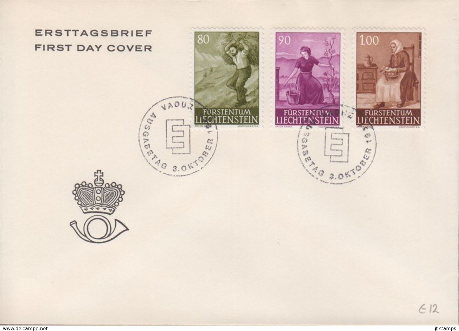 1961. LIECHTENSTEIN . Country Life Complete Set On FDC VADUZ 3. OKTOBER 1961.   (Michel 411-413) - JF433990 - Lettres & Documents