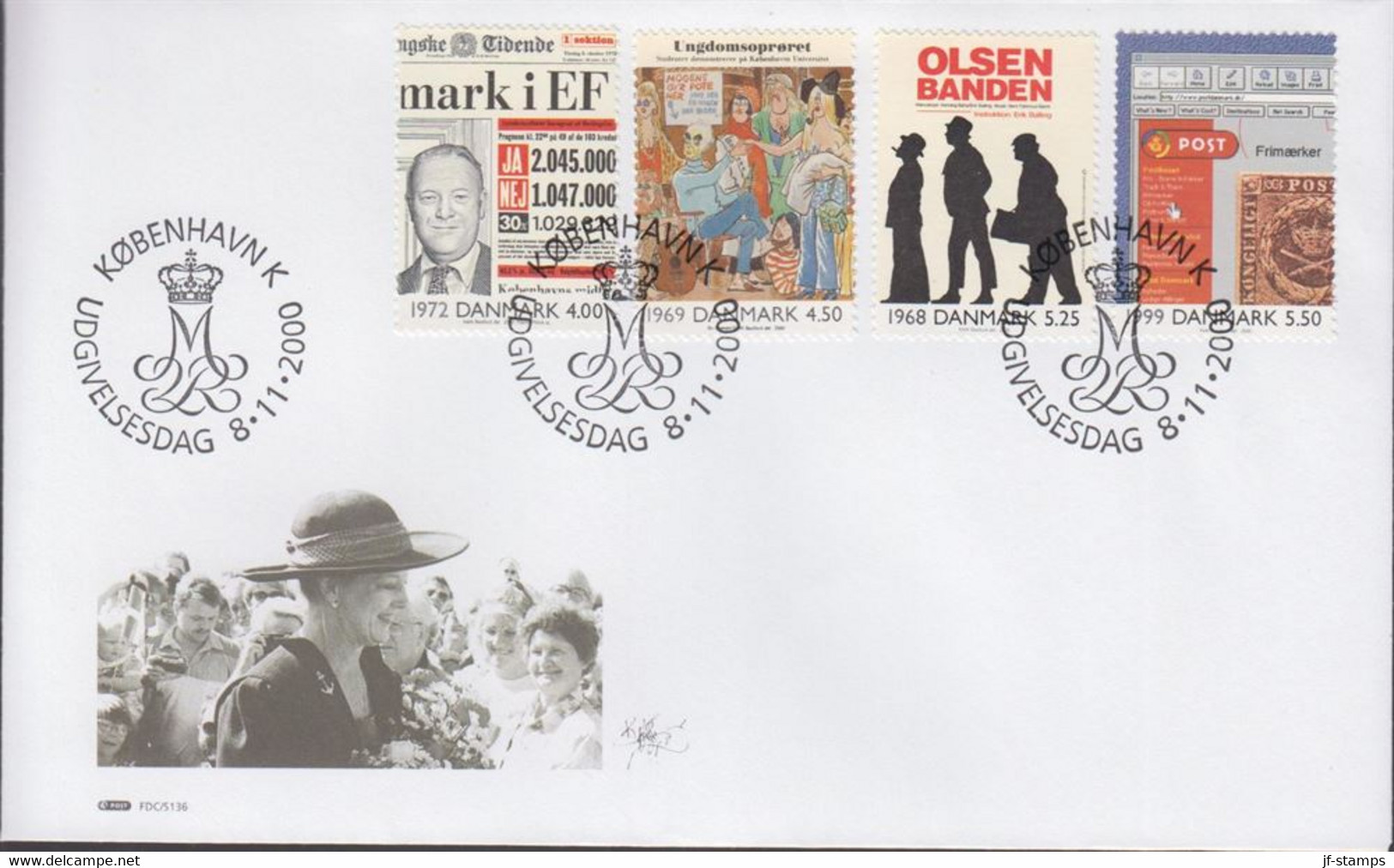 2000. DANMARK. Key Moments In The 20th Cent. Complete Set On FDC 8.11.2000.  (Michel 1263-1266) - JF434079 - Briefe U. Dokumente