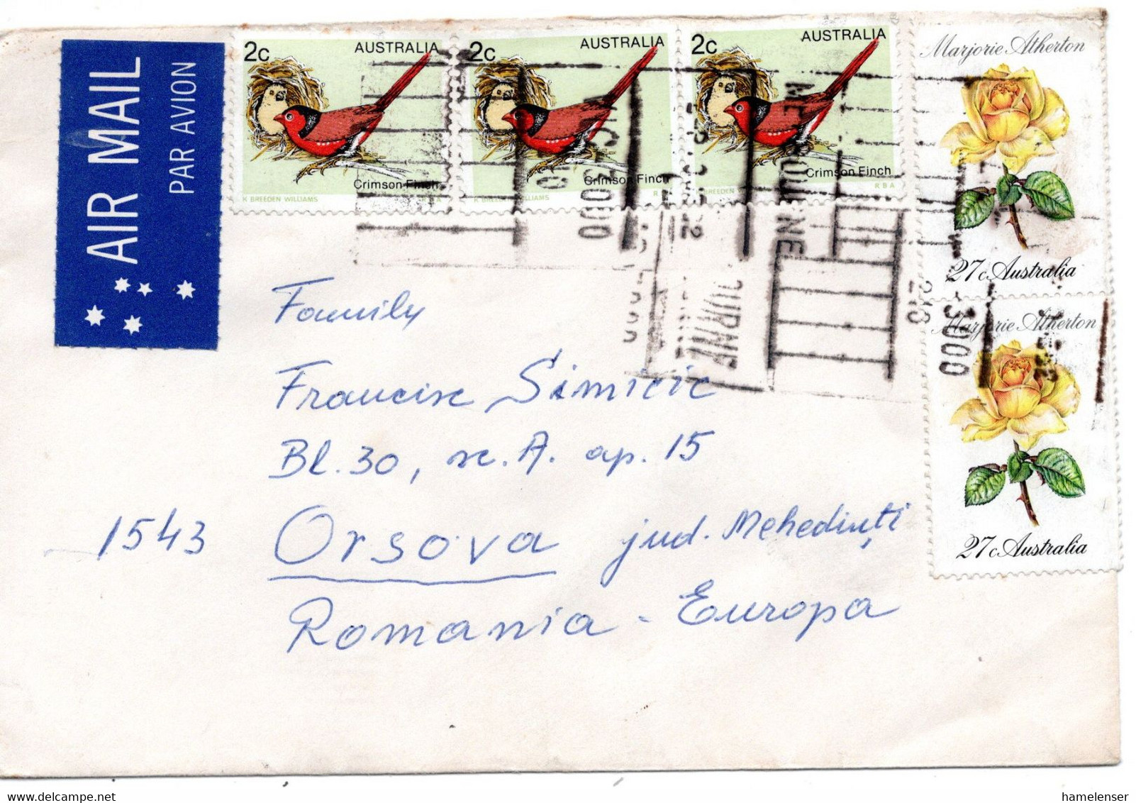 61524 - Australien - 1982 - 2@27c Rosen MiF A LpBf MELBOURNE -> ORSOVA (Rumaenien) - Cartas & Documentos