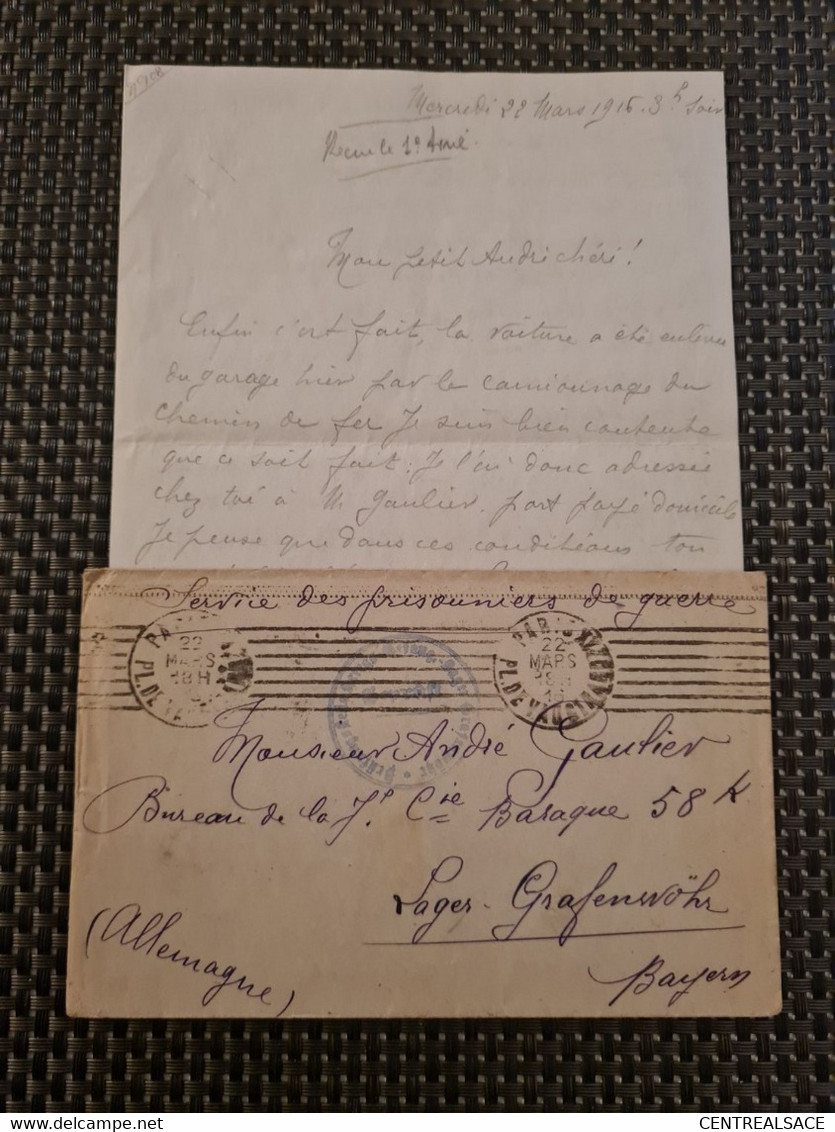 LETTRE 1916 SERVICE DES PRISONNIERS DE GUERRE Lager GRAFENWOHR BAYERN  DE PARIS  BARAQUE 58 K - Other & Unclassified