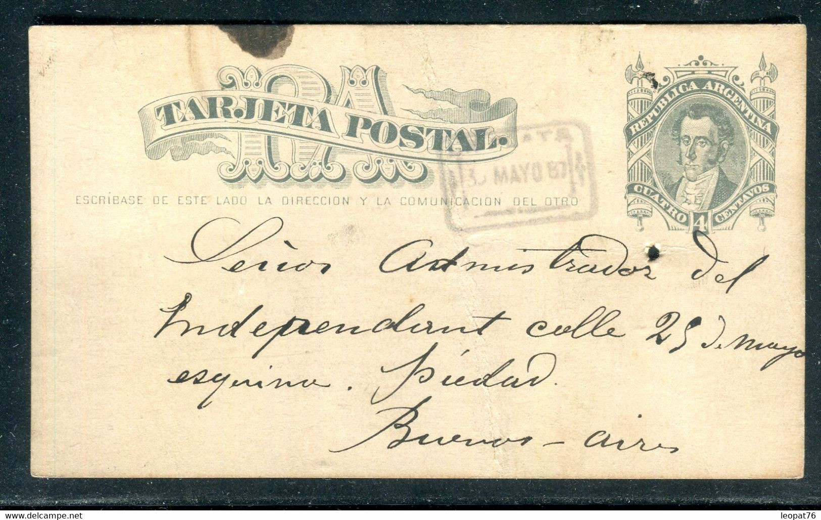 Argentine - Entier Postal ( Pli Central) De La Plata Pour Buenos Aires En 1887 - O 163 - Postal Stationery