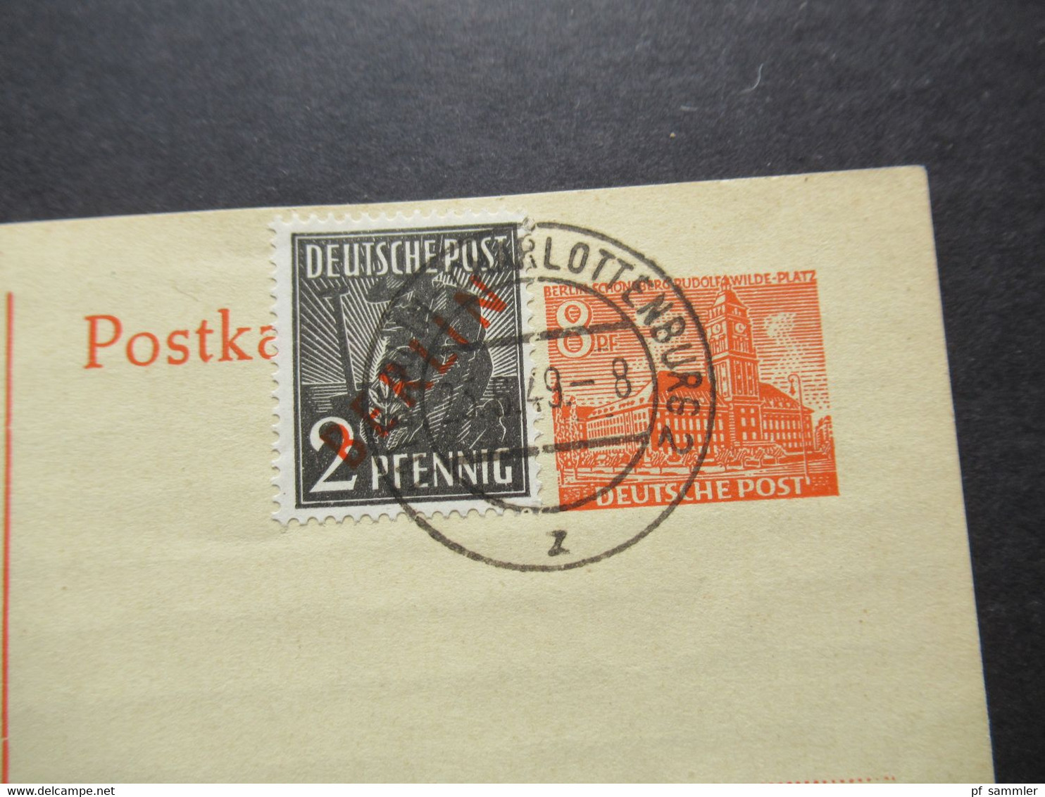 Berlin (West) 1949 GA P 4a Mit Zusatzfrankatur Rotaufdruck Als Fern PK Berlin - FFM Absender Dr. W. Rommel - Postales - Usados