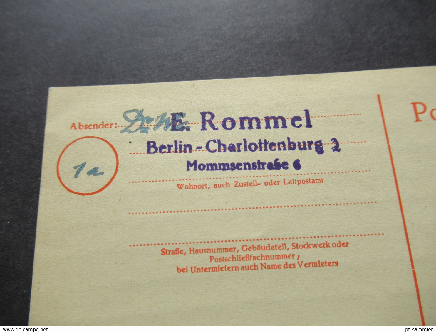 Berlin (West) 1949 GA P 4a Mit Zusatzfrankatur Rotaufdruck Als Fern PK Berlin - FFM Absender Dr. W. Rommel - Postales - Usados