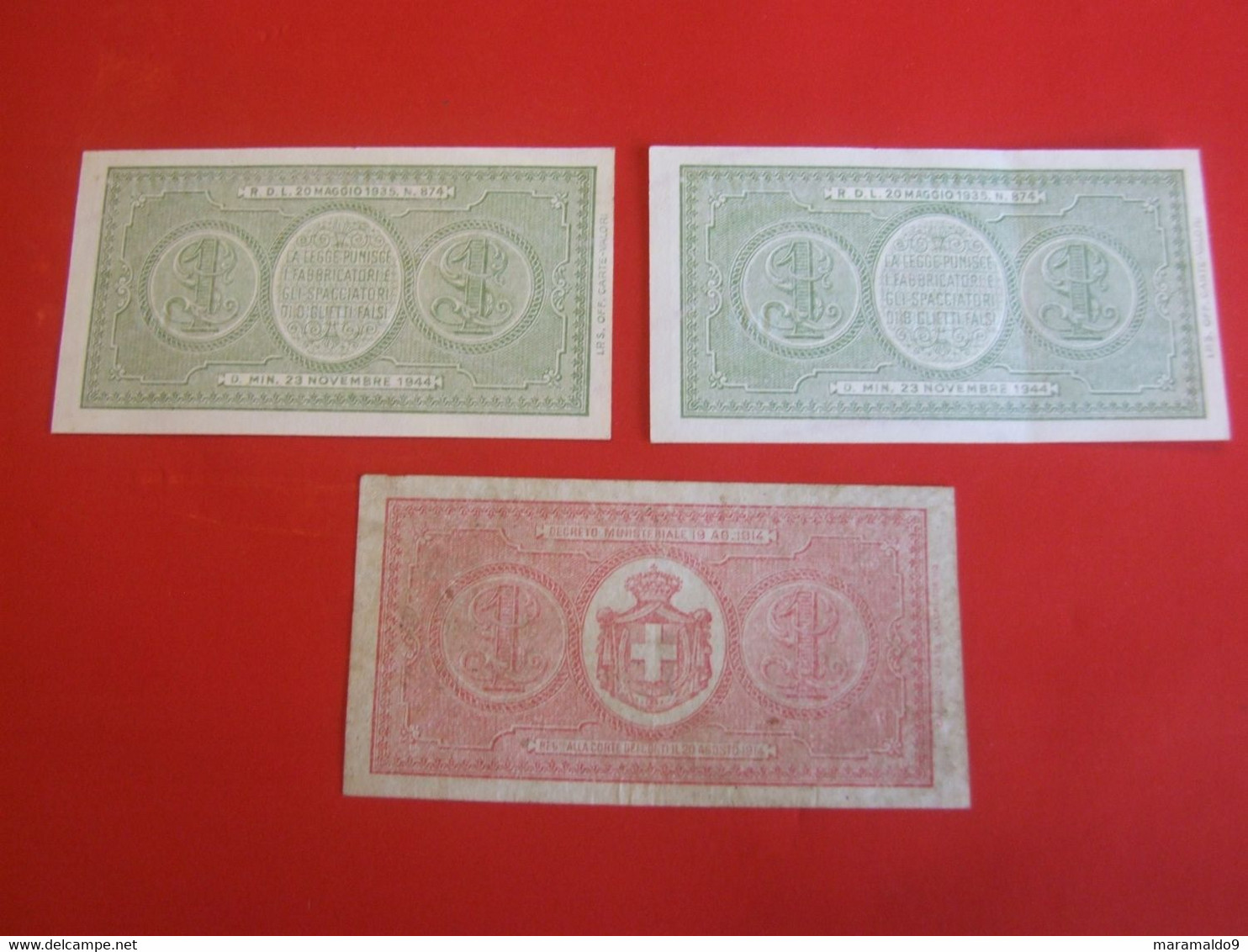 BANCONOTE REGNO D'ITALIA: 2 Da UNA LIRA + UNA LIRA BUONO DI CASSA+ALTRE - Collections