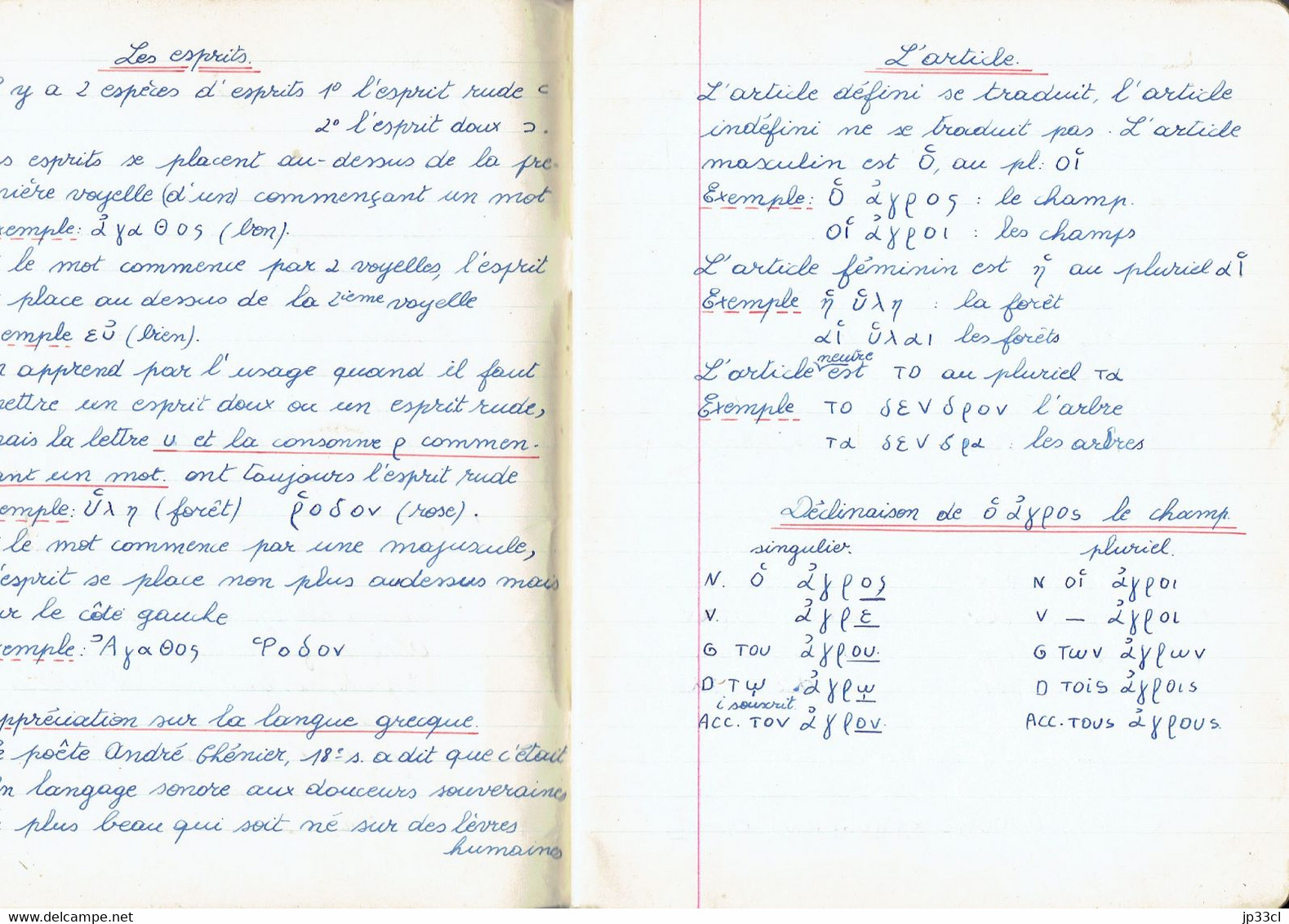 Grec Ancien : Cahier De Classe D'un élève De L'enseignement Secondaire (Belgique, Vers 1960, 92 Pages) - Manuscripten