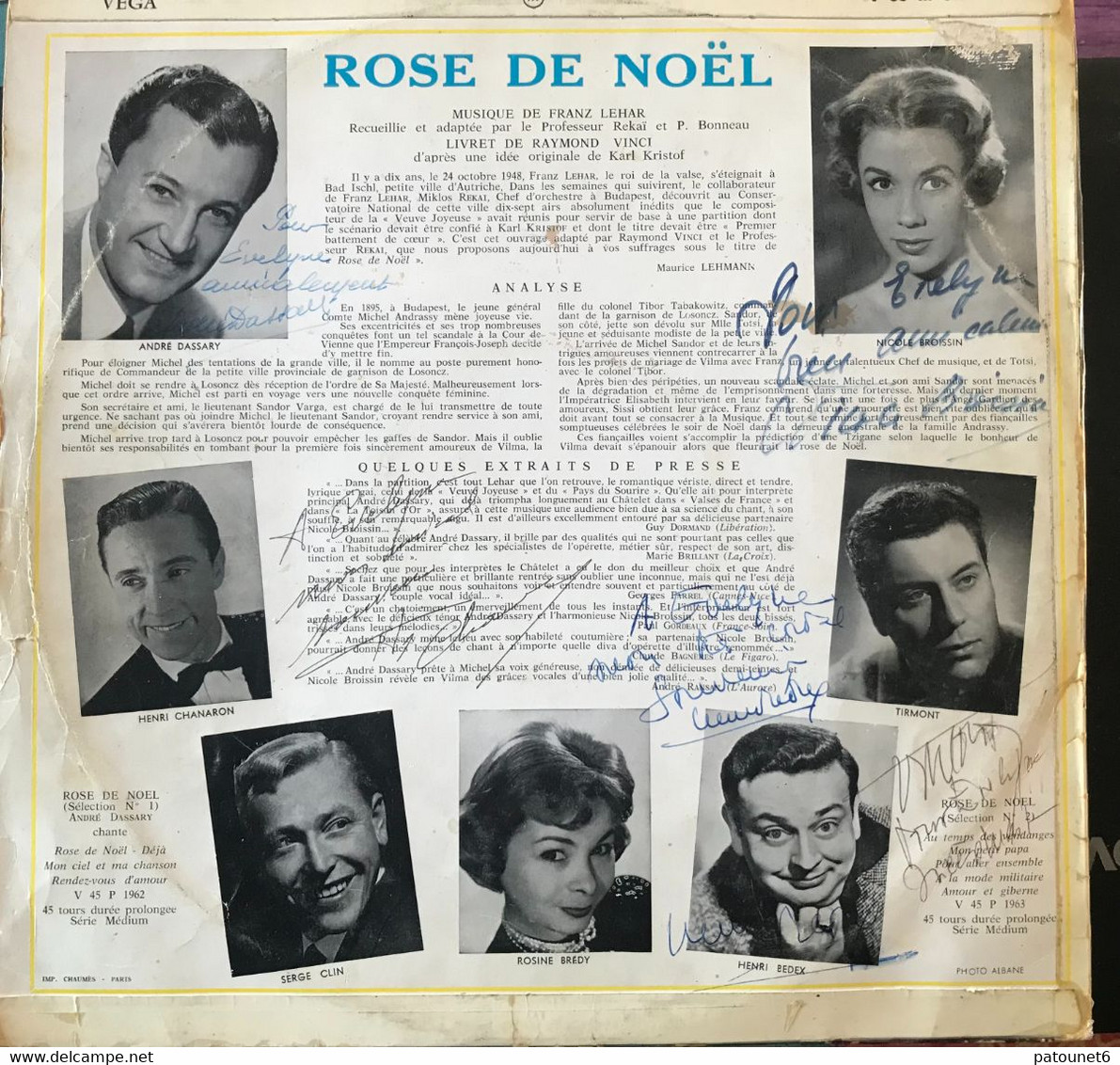 ROSE De NOEL  -  André DASSARY, Nicole BROISSIN, Henri CHANARON Etc .. 6 Dédicaces - Opera