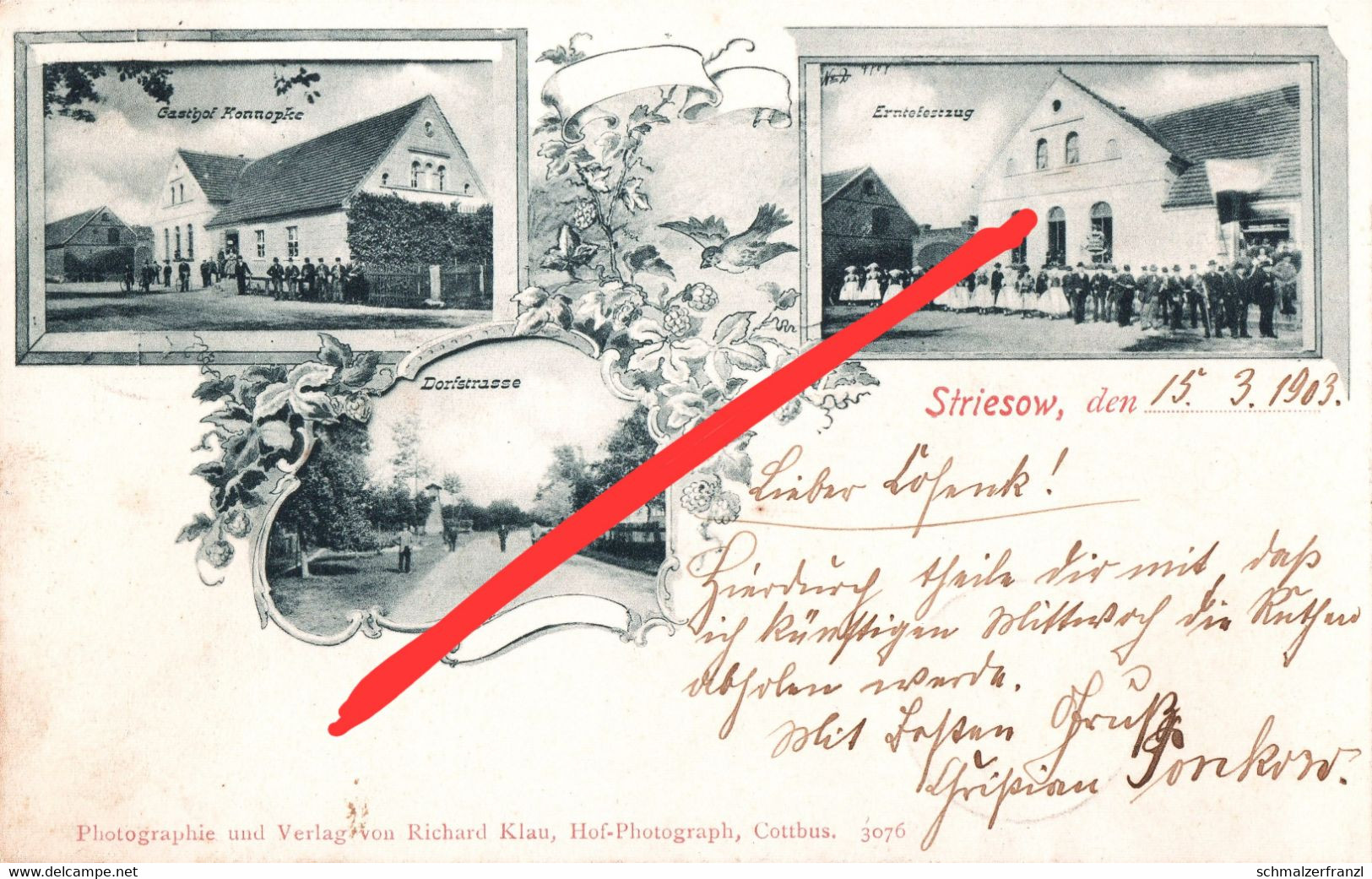 Litho AK Striesow Gasthof Konnopke Erntefestzug A Dissen Werben Fehrow Schmogrow Burg Maiberg Sielow Ruben Peitz Cottbus - Peitz