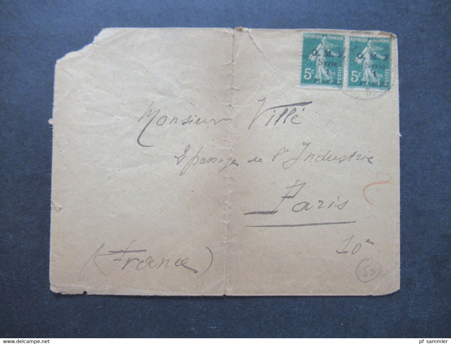 Frankreich Kolonie 1920er Jahre OMF Syrie MeF 1 Piaster Nach Paris Gesendet - Covers & Documents