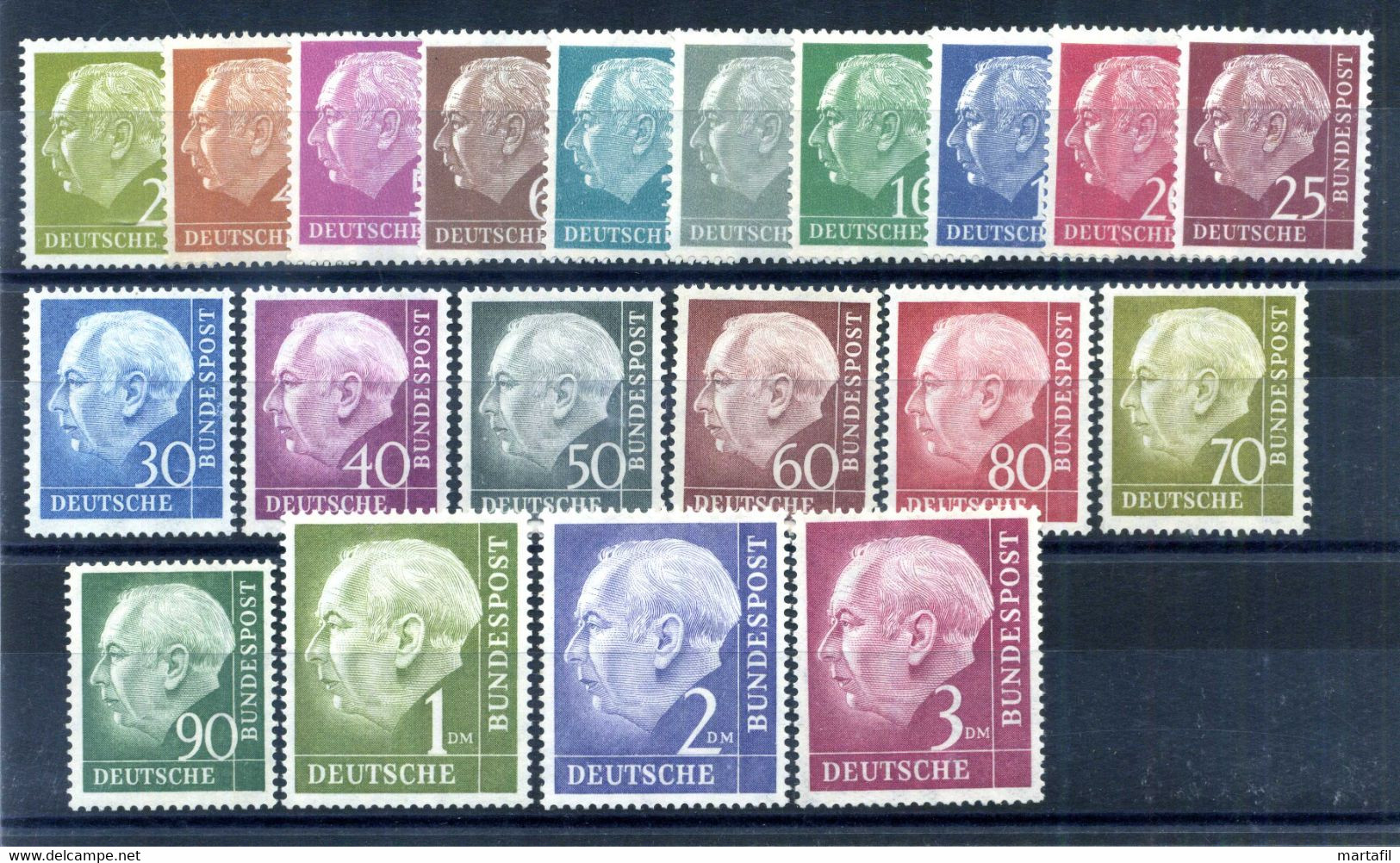 1954 REP. FED. TED. SET MNH ** Theodor Heuss, 50p Firmato Signed - Neufs