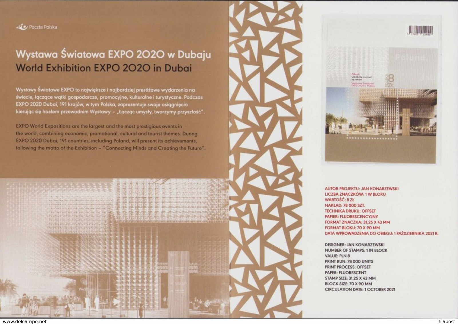 Poland 2021 Booklet EXPO 2020 World Exhibition In Dubai, Architecture, Polish Culture, Exposition / With Block MNH** - Cuadernillos