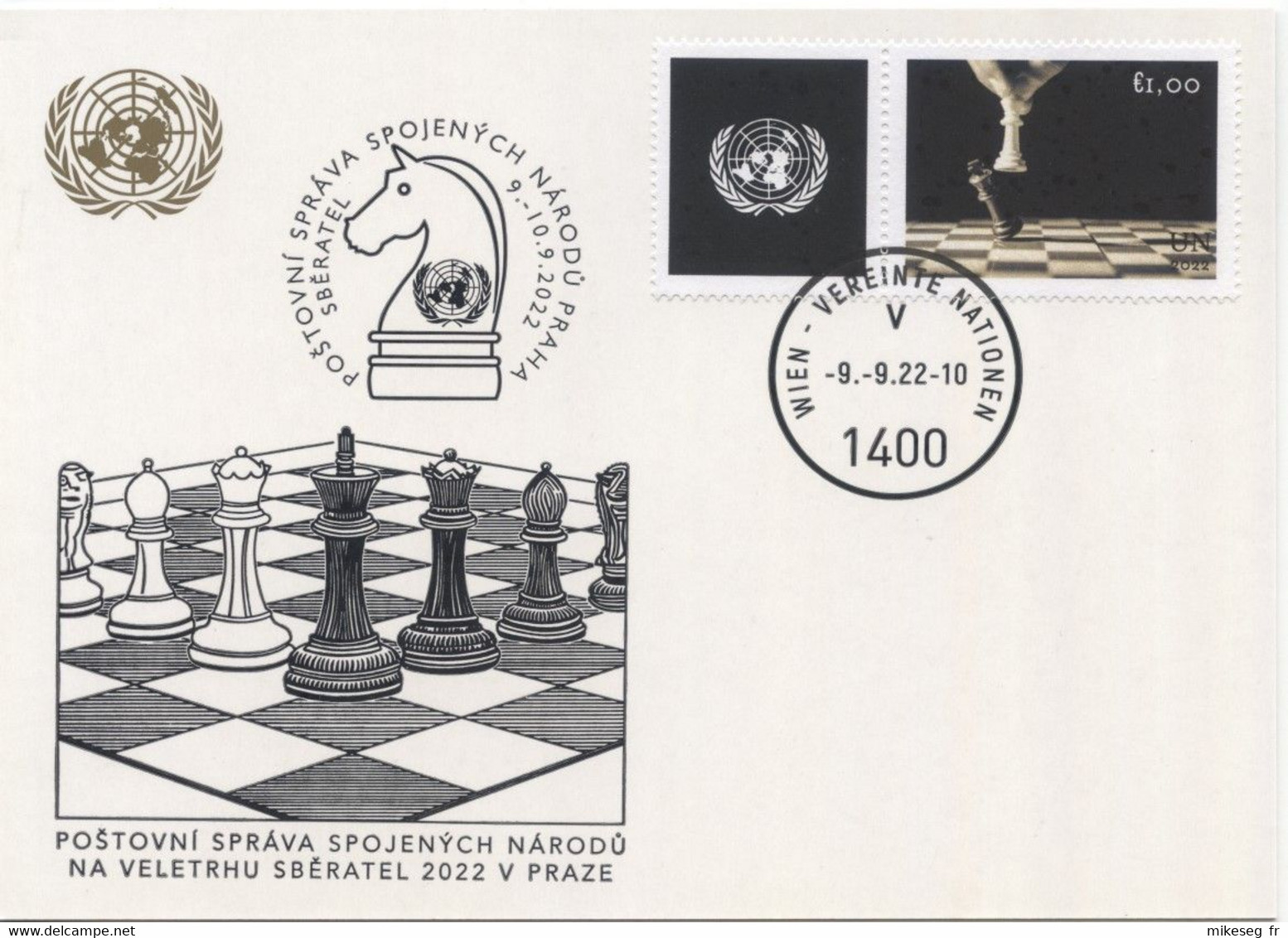 ONU Vienne 2022  - White Card Sbératel Prague 9-10 9 2022 - Timbre Echecs Chess Schach - Maximum Cards