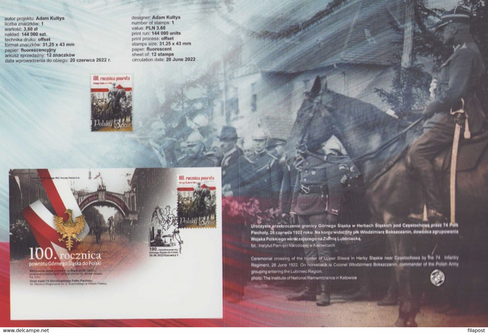 Poland 2022 Booklet / Return Of Upper Silesia To Poland, Polish Army, Gen Stanisław Szeptycki /with Eagle Pin!! - Markenheftchen