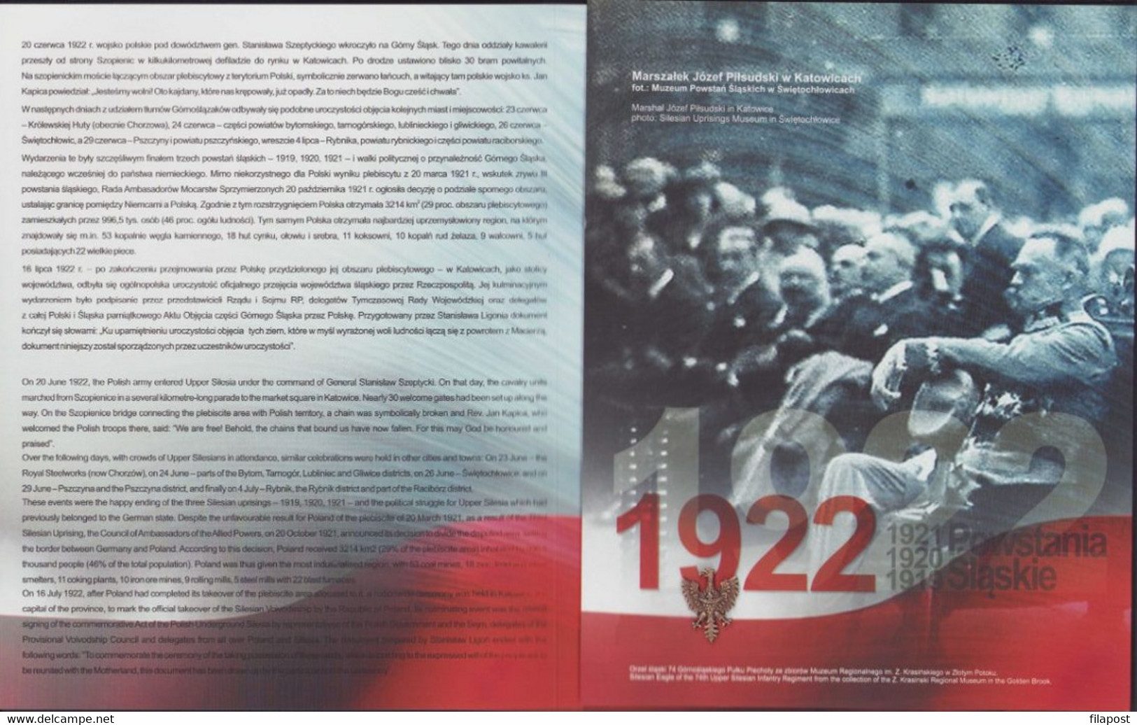 Poland 2022 Booklet / Return Of Upper Silesia To Poland, Polish Army, Gen Stanisław Szeptycki /with Eagle Pin!! - Libretti