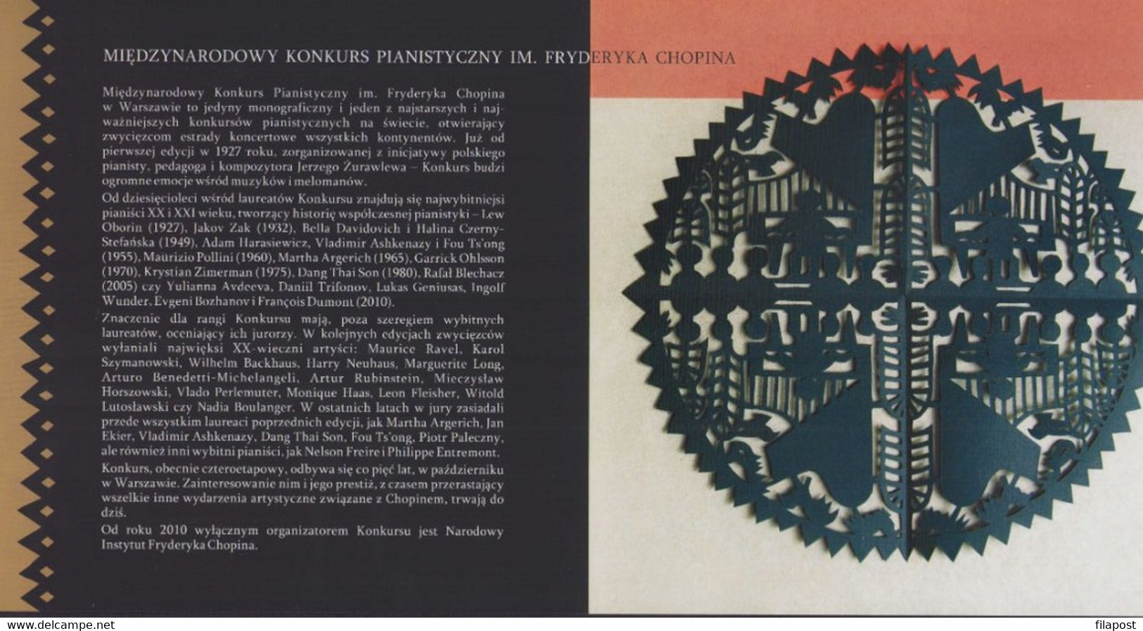 Poland 2015 Booklet / 17th International Fryderyk Chopin Piano Competition, Music, Art, Instrument / Stamp MNH** + FDC - Markenheftchen