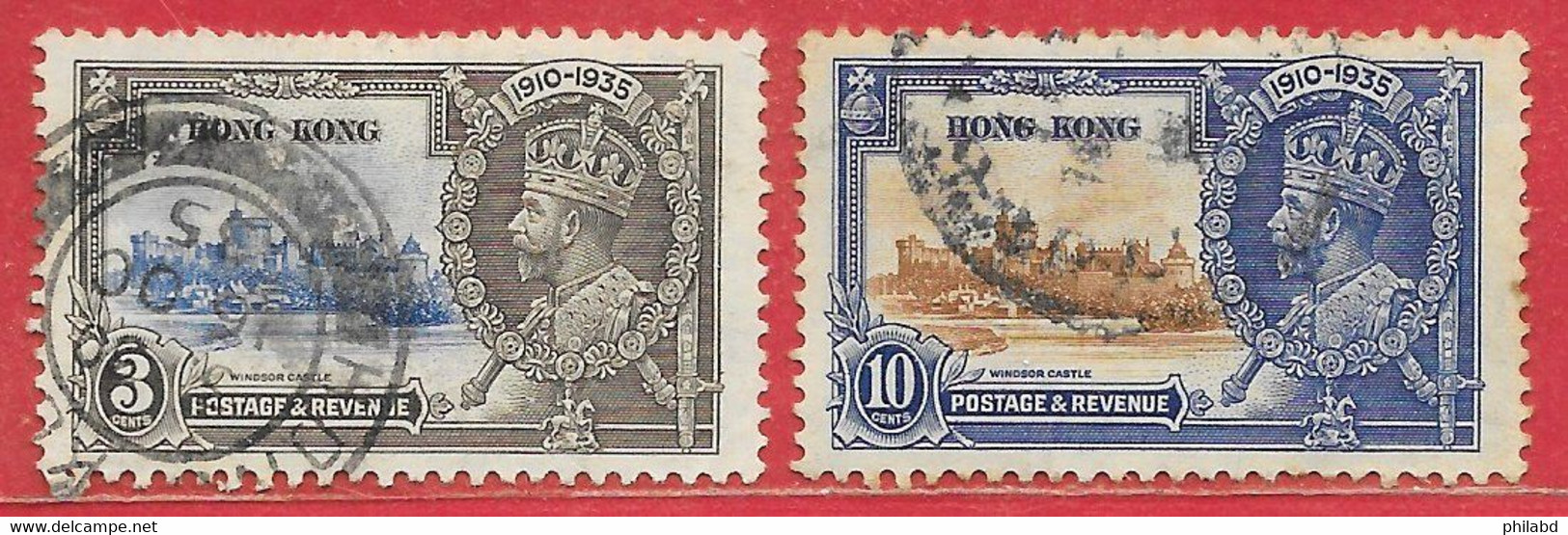 Hong Kong N°132 3c Gris & Outremer, N°134 10c Bleu-violet & Brun-rouge (filigrane Ca Multiple, Dentelé 11x12) 1935 O - Used Stamps