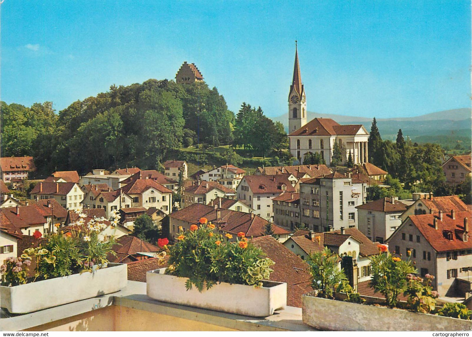 Switzerland Postcard Uster Rooftop View Church Photoglob Wehrli - Uster