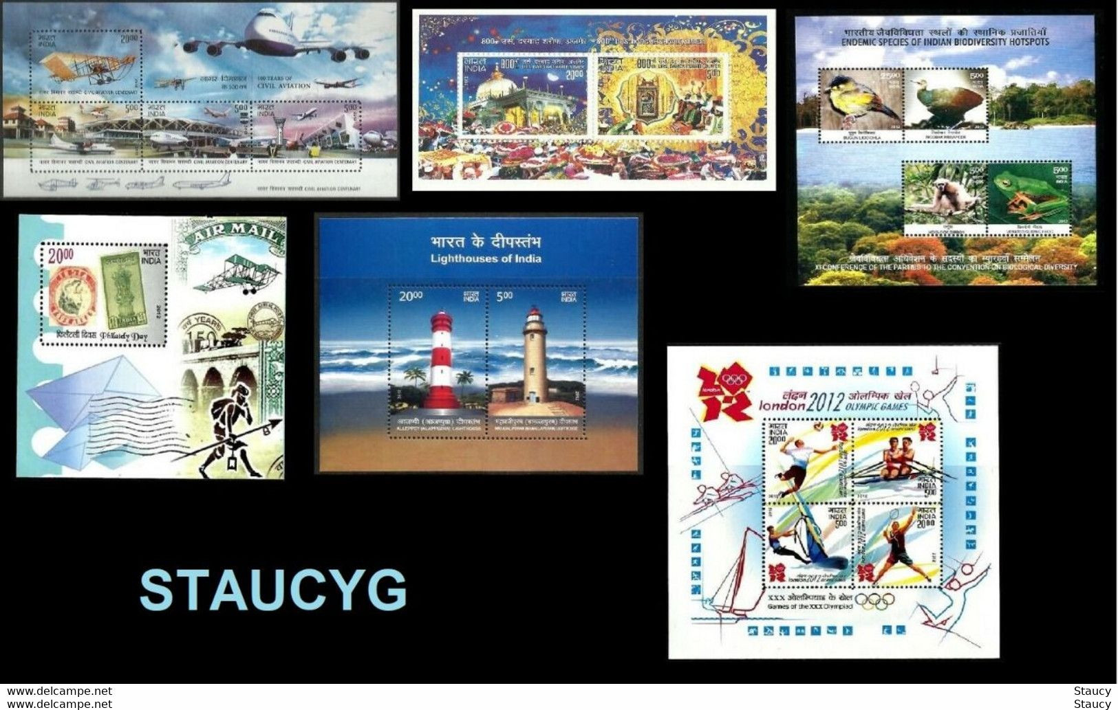 India 2012 Complete/ Full Set Of 6 Diff. Mini/ Miniature Sheets Year Pack Lighthouse Olympics Aviation Dargah MS MNH - Scimpanzé