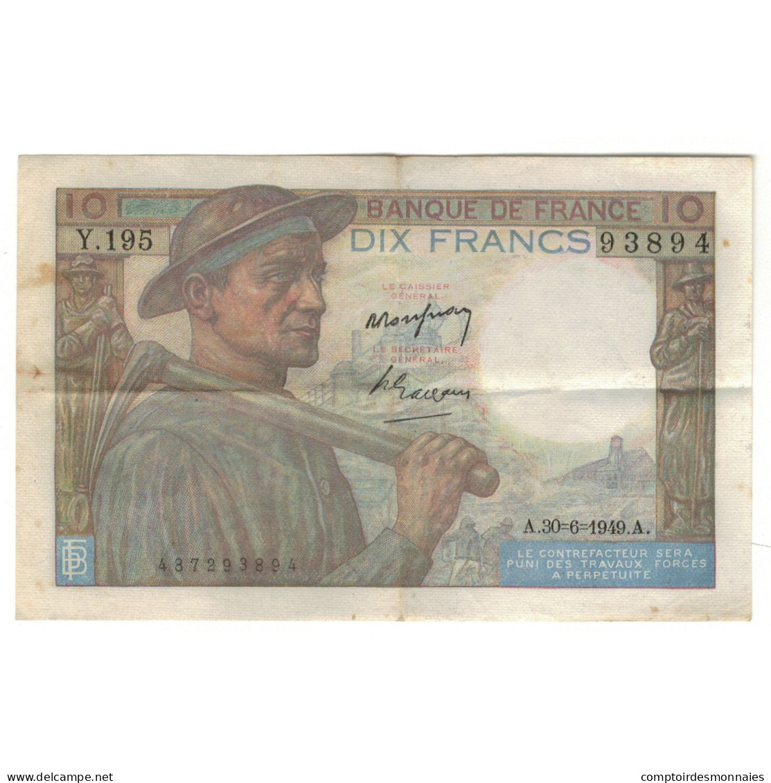 France, 10 Francs, Mineur, 1949, Y.195, TB+, Fayette:8.22, KM:99f - 10 F 1941-1949 ''Mineur''