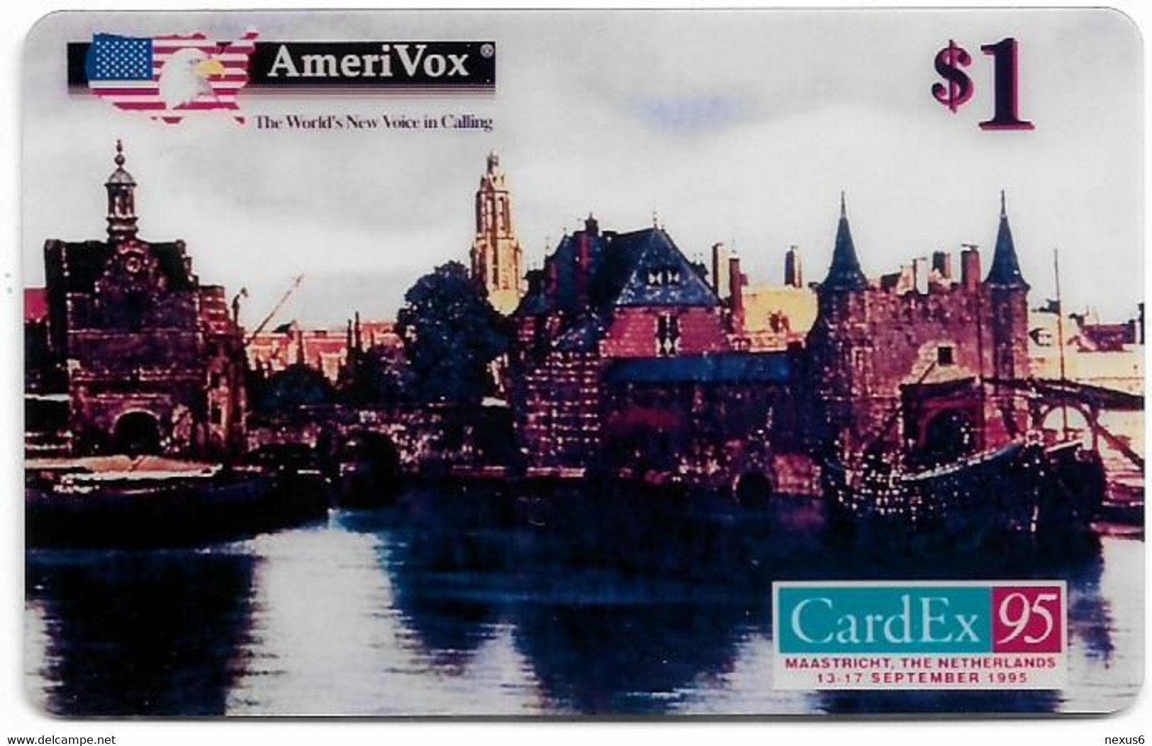 USA - AmeriVox - CardEx '95 Maastricht, View Of Delft, 13.09.1995, Remote Mem. 1$, 2.000ex, Mint - Amerivox