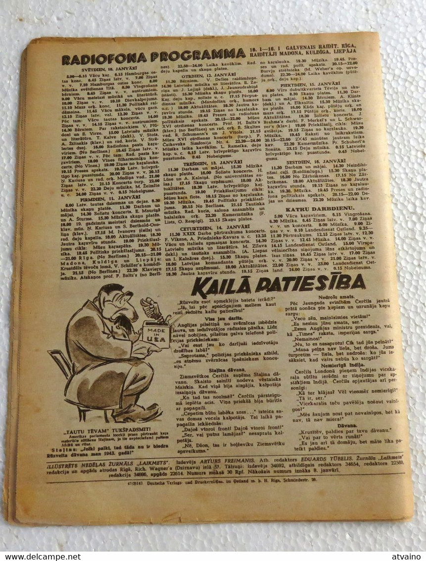 WW2 LATVIAN VINTAGE MAGAZINE "LAIKMETS" ISSUED 1943 YEAR - Andere & Zonder Classificatie