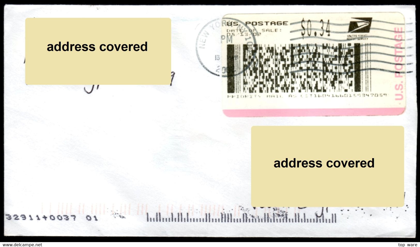 USA 2002 / CVP37b / ATM 34c On Cover 13 May 02 + Receipt / IBM Trial Machine NY LSA Distributeurs Automatenmarken CVP - Vignette [ATM]