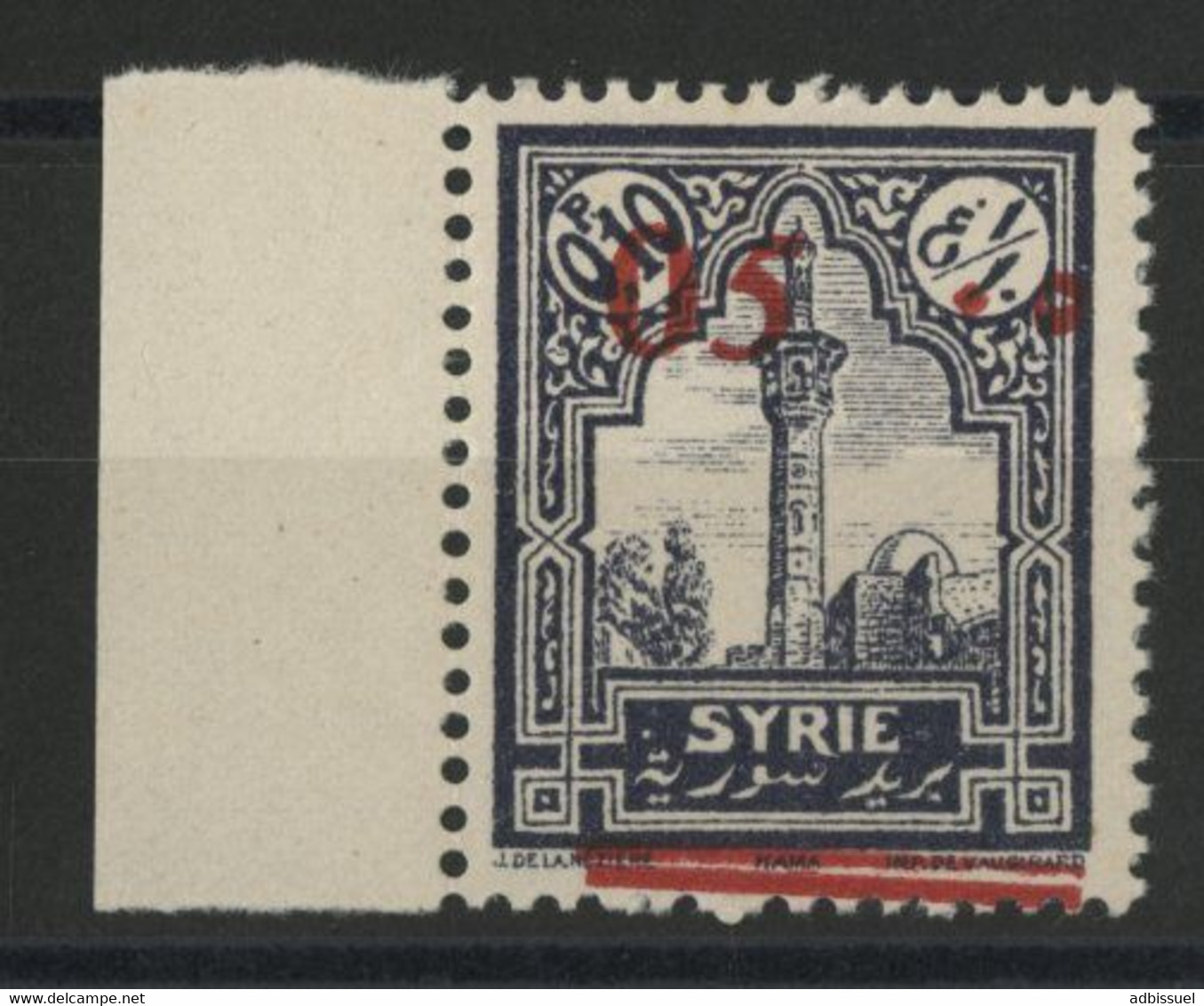 SYRIE N° 188 VARIETE DE SURCHARGE TRES DECALEE Avec Bord De Feuille, Neuf ** (MNH) - Neufs