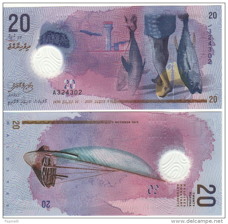 Attracitve New MALDIVE  20 Ruufiyaa   "POLIMER ISSUE"     Pnew(27a)     2015   UNC - Maldiven