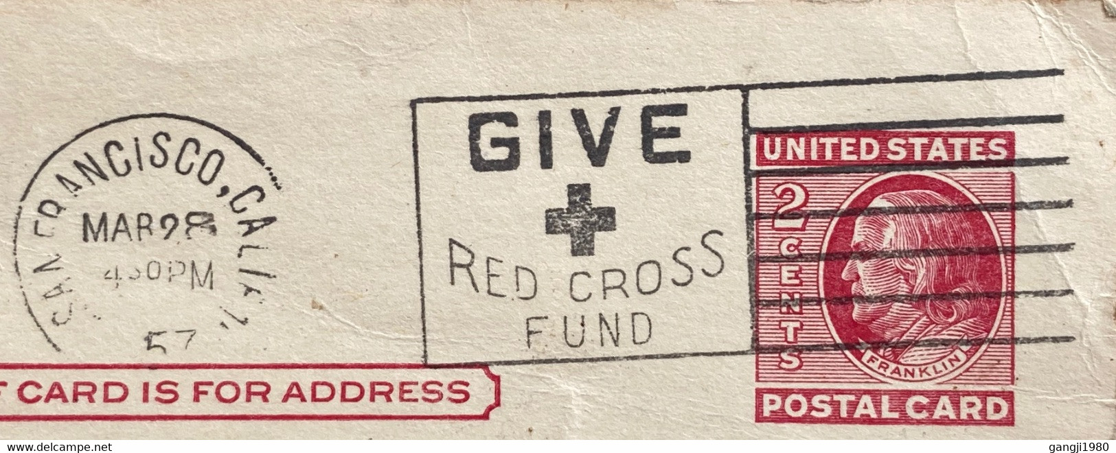 USA 1957, STATIONERY CARD USED ,GIVE RED CROSS FUND SLOGAN, PRINTED  WAR MEMORIAL BUILDING MEETING,PROGRAM CARD - Lettres & Documents