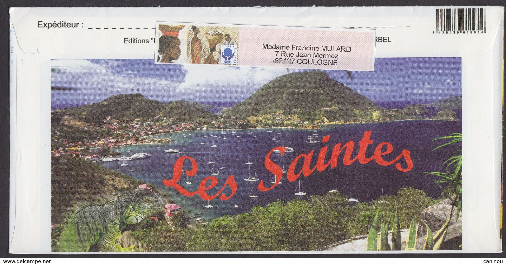 FRANCE  ENVELOPPE ILLUSTREE  AFFRANCHISSEMENT TIMBRE PERSONNALISE GUADELOUPE LES SAINTES 2012 - Brieven En Documenten