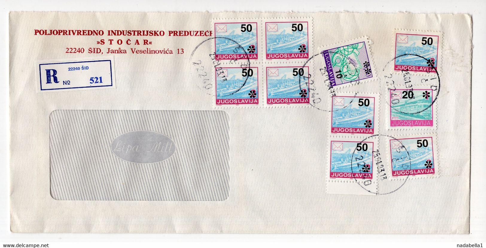 1993. YUGOSLAVIA,SERBIA,SID,REGISTERED COVER,STOCAR HEADED COVER - Brieven En Documenten