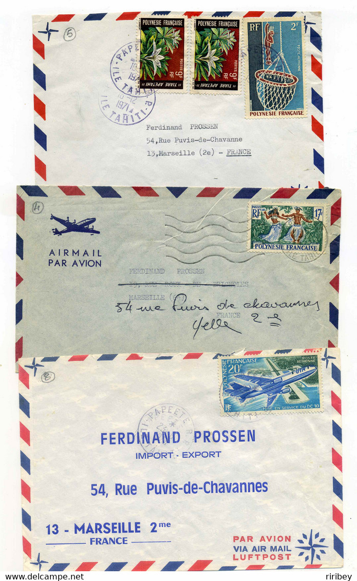 Lot De 5 Lettres PAR AVION /  PAPEETE  ILE TAHITI / 1969-1971 - Covers & Documents