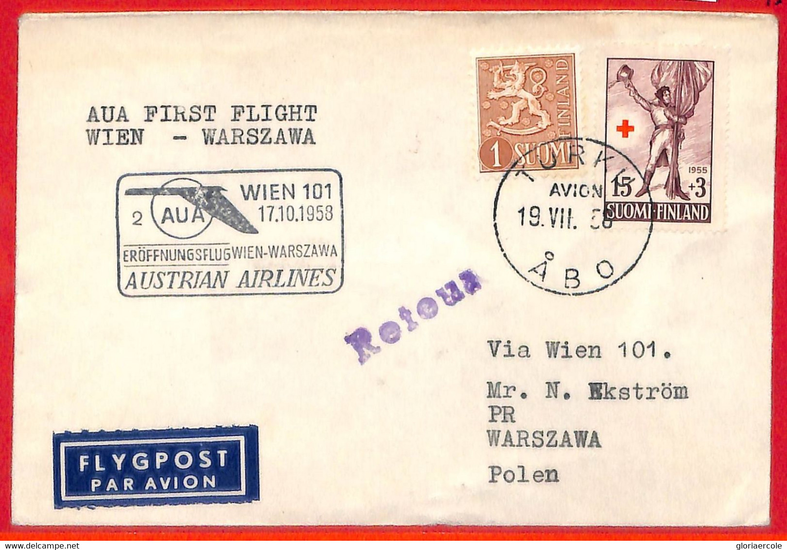 Aa3440 - FINLAND  - Postal History - FIRST FLIGHT COVER Wien - Warsaw  1958 - Briefe U. Dokumente