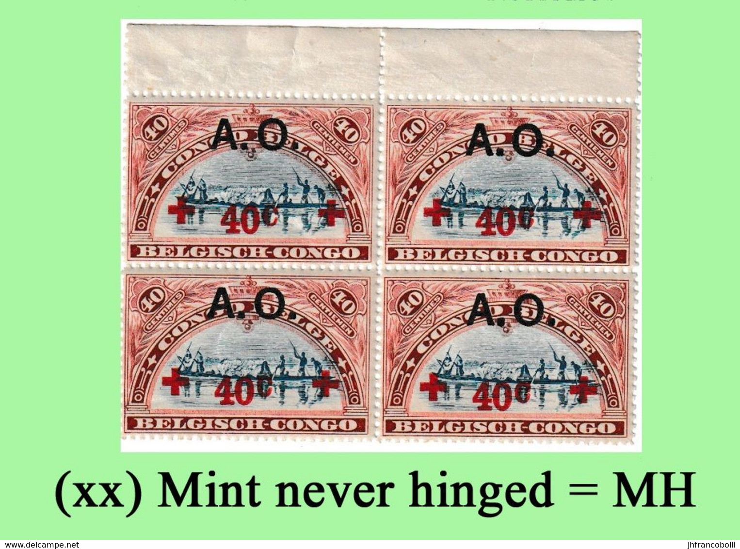 1918 ** RUANDA-URUNDI = RU 040 MNH RED CROSS + A.O.  OVERPRINT ( BLOCK X 4 STAMPS WITH ORIGINAL GUM + PAGE BORDER ) - Unused Stamps