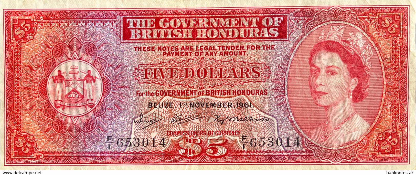 British Honduras 5 Dollars, P-30b (1.11.1961) - Very Fine - RARE - Belize