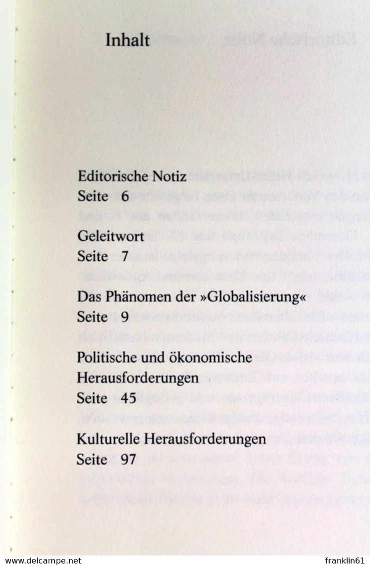 Globalisierung. Politische, ökonomische Und Kulturelle Herausforderungen. - Politique Contemporaine