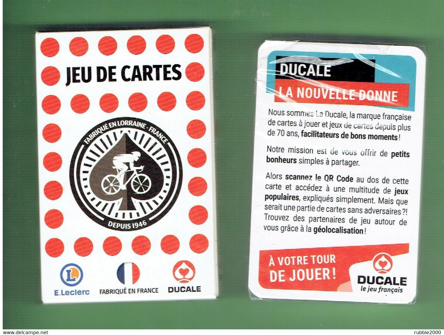 JEU 54 CARTES A JOUER TOUR DE FRANCE PUBLICITE E. LECLERC EDITION DUCALE FABRICATION FRANCAISE