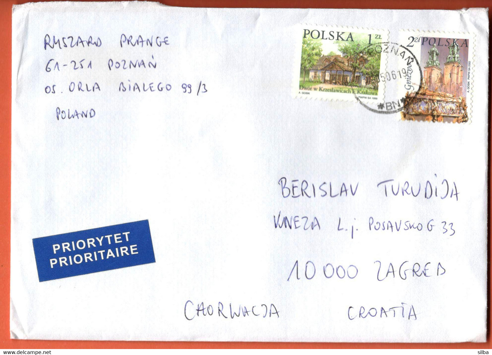 Poland Poznan 2006 / 1999 Polish Manor House Krzeslawice Krakow 1 ZL, 2002 Gniezno 2 ZL - Cartas & Documentos