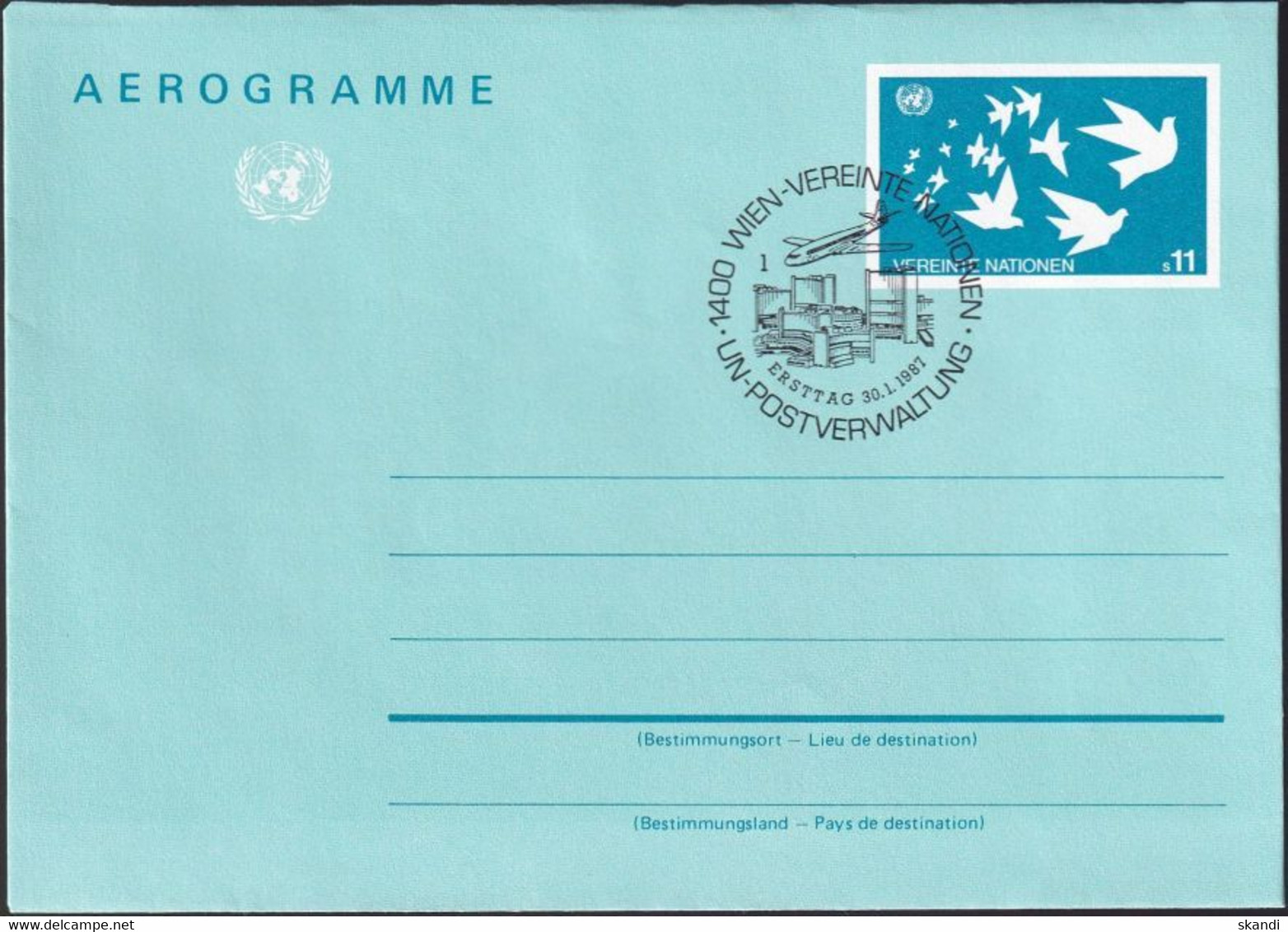 UNO WIEN 1987 Mi-Nr. LF 3 Ganzsache Luftpostfaltbrief Gestempelt EST - Cartas & Documentos