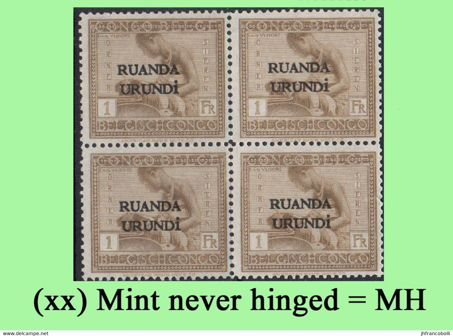 1924 ** RUANDA-URUNDI = RU 058 MNH VLOORS -1- ORNAMENTS ( BLOCK X 4 STAMPS WITH ORIGINAL GUM ) - Unused Stamps