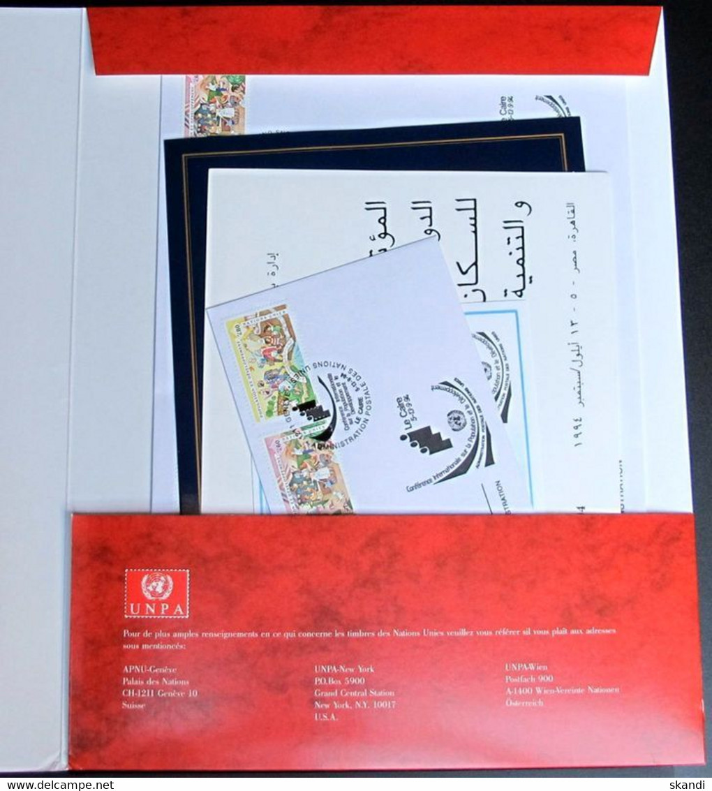 UNO GENF 1994 Souvenir Folder - Souvenir Philatelique La Population Et Le Developpement 1994 Le Caire Ägypten - Lettres & Documents