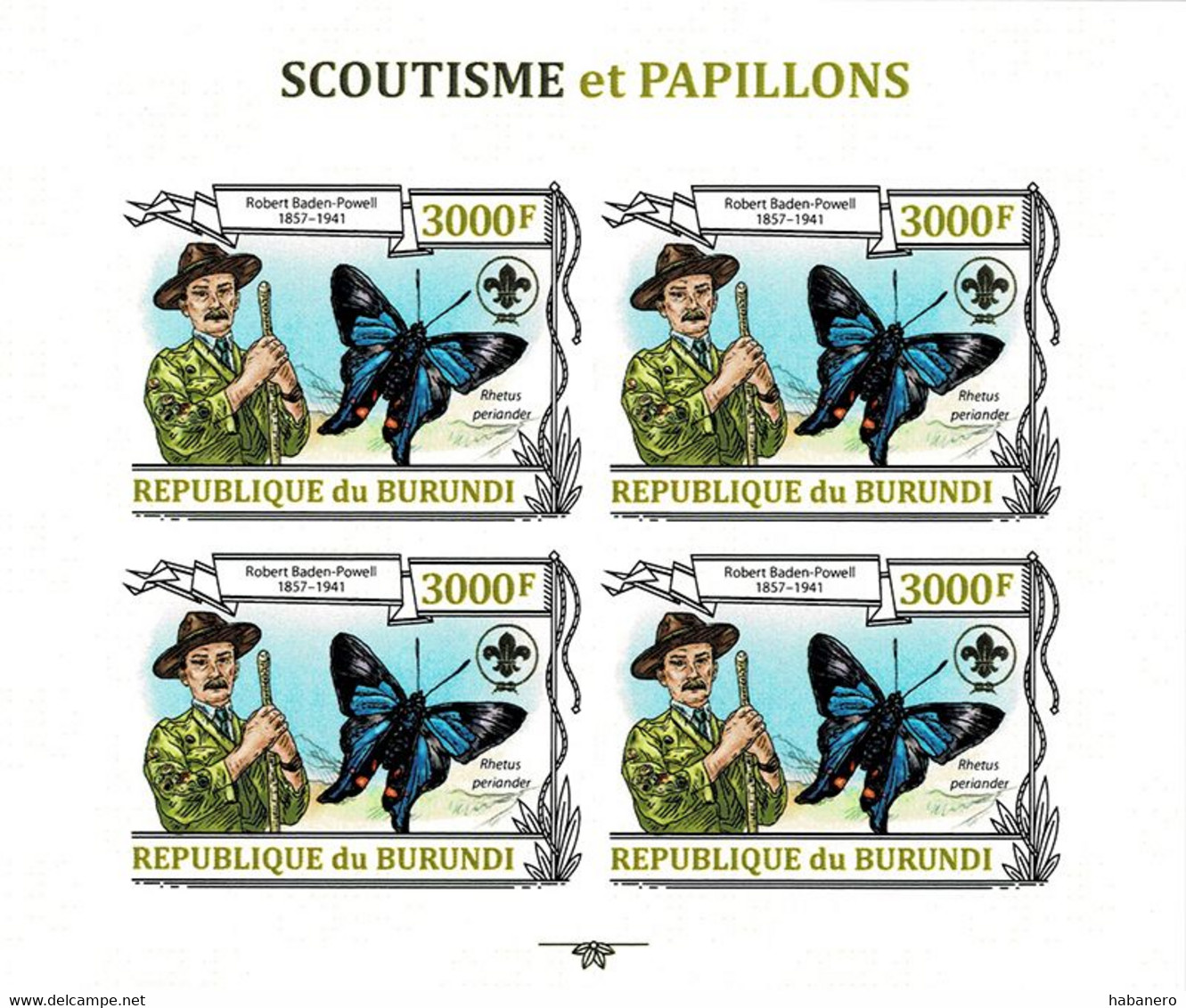 BURUNDI 2013 Mi 3156B KLB PERIANDER METALMARK BUTTERFLY & SCOUTING MINT IMPERFORATED MINIATURE SHEET ** - Blocchi & Foglietti