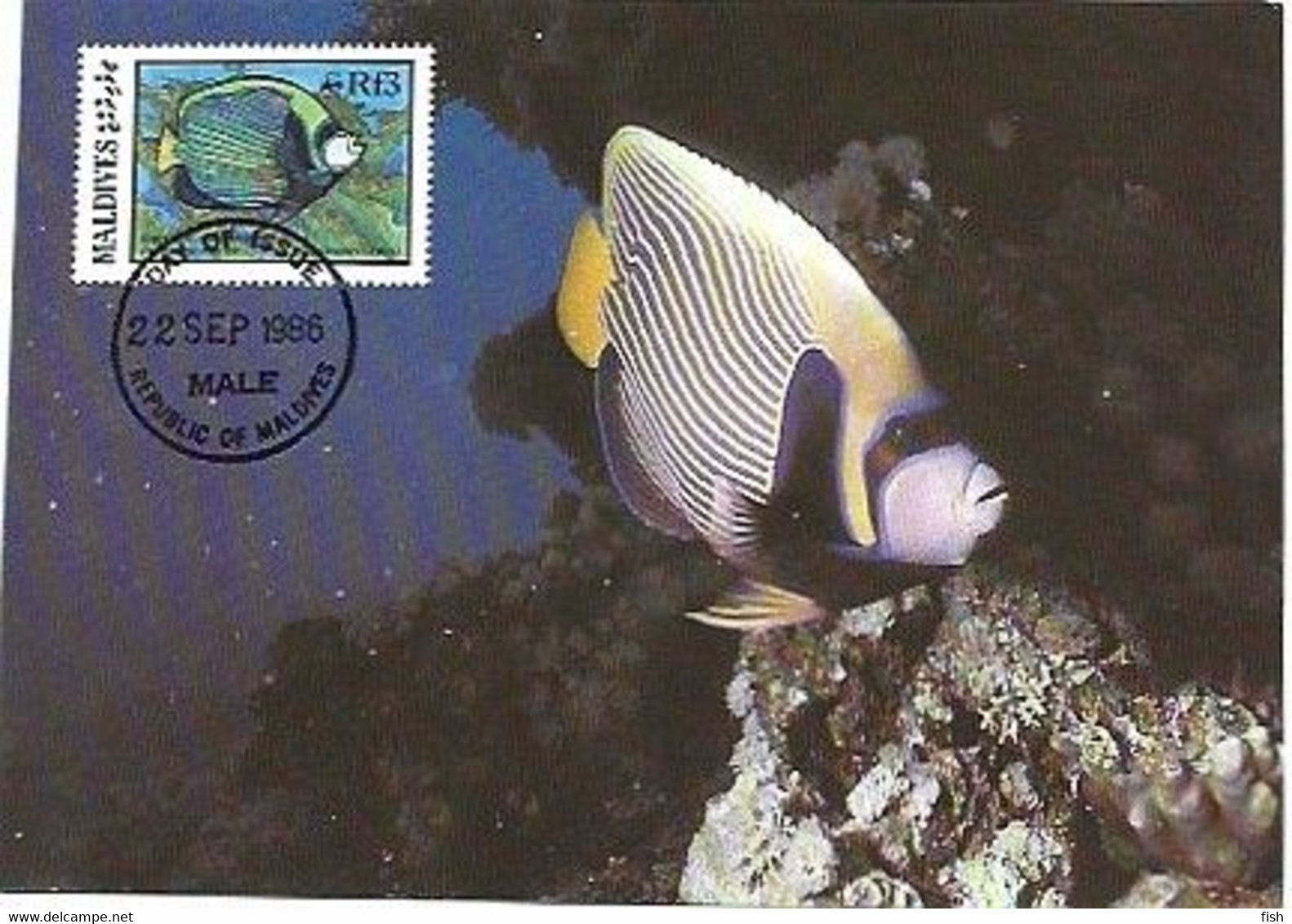 Maldives & Maximum Card, WWF, Emperor Angelfish, Pomacanthus Imperator, Male 1986 (9819) - Maldives