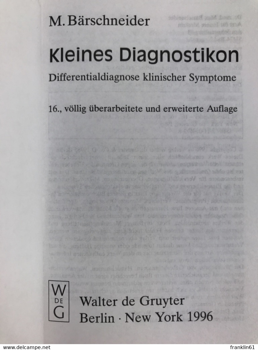 Kleines Diagnostikon : Differentialdiagnose Klinischer Symptome. - Medizin & Gesundheit