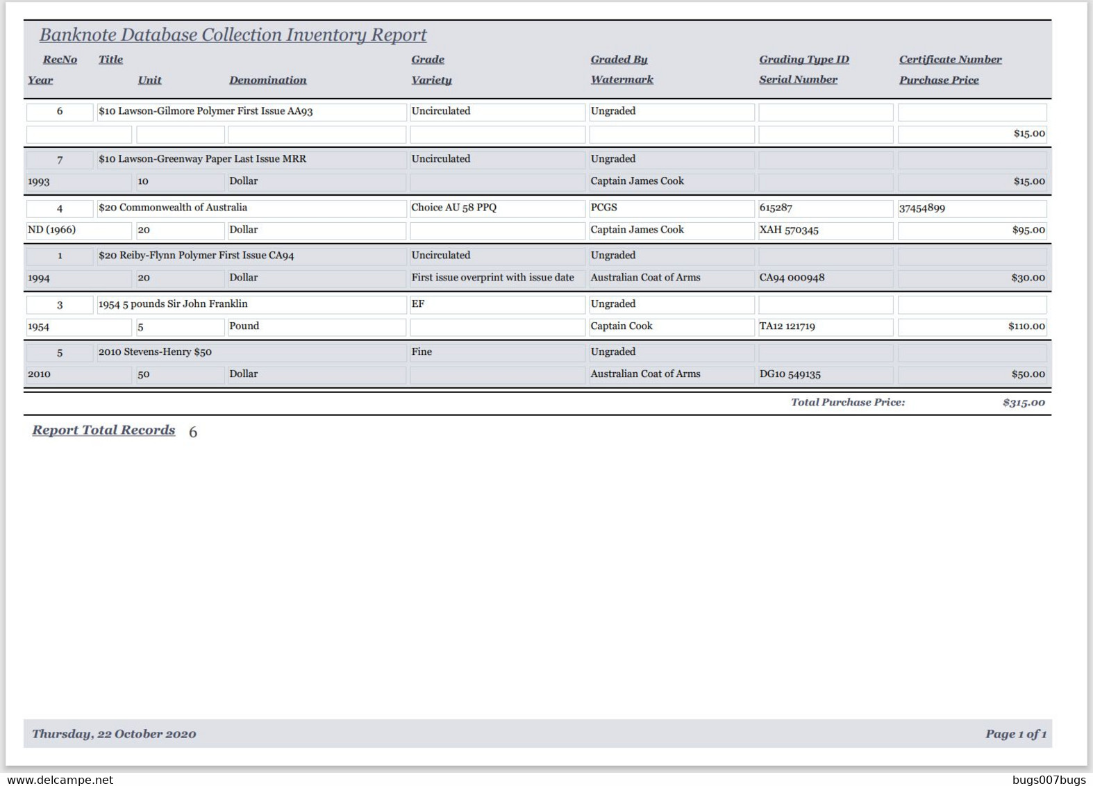 NEW 2020 Banknote Collector Database Software CDROM also Supplied by DOWNLOAD