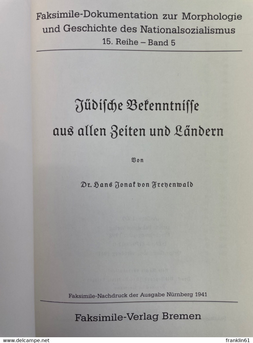 Jüdische Bekenntnisse Aus Allen Zeiten Und Ländern. - Judaísmo