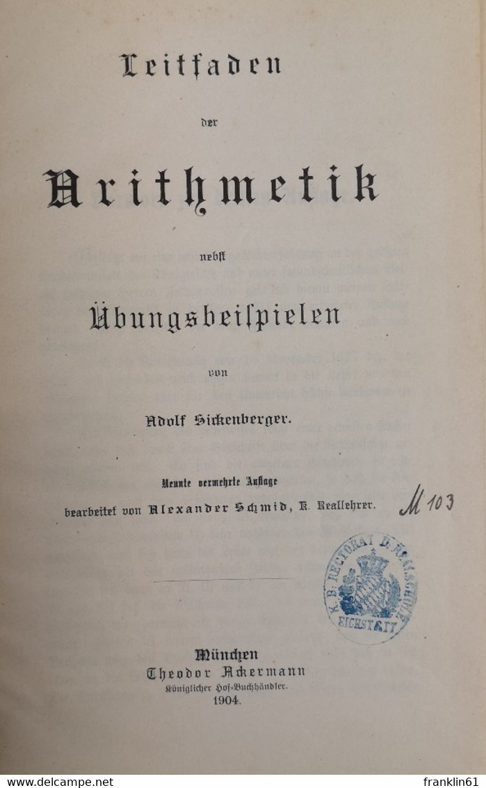 Leitfaden Der Arithmetik Nebst Übungsbeispielen. - Schulbücher