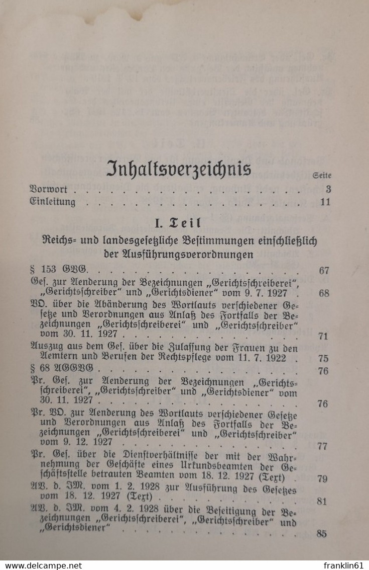 Der Mittlere Justizdienst In Preußen. Gesetzliche Bestimmungen Und Verwaltungsverfügungen. - Recht