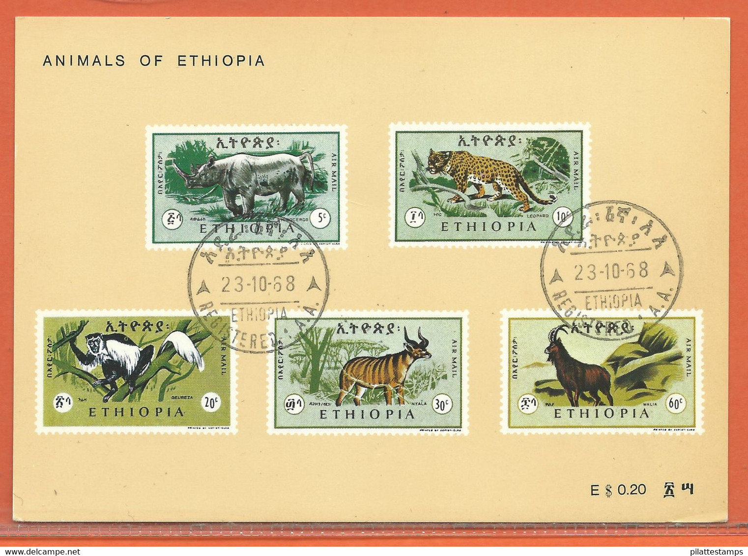 ANIMAUX RHINOCEROS ETHIOPIE CARTE DE 1968 - Stamp Boxes