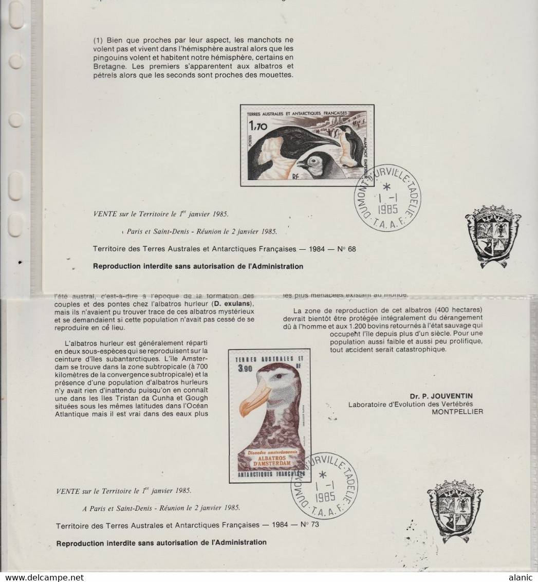 TAAF DOCUMENTS PHILATELIQUES: LOT DE 8+1   // ANNEE 1985 N° 109+111+112+113/14 PA N°88/89/119 &LE BLOC N°2 - Collections, Lots & Séries